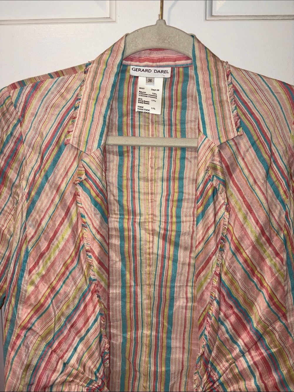 Gerard Darel Pink Teal Yellow Cream Striped Blazer